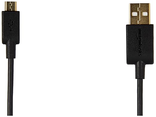 Amazon Basics 5-Pack USB-A to Micro USB Charging Cable, 480Mbps Transfer Speed with Gold-Plated Plugs, USB 2.0, 3 foot, Black