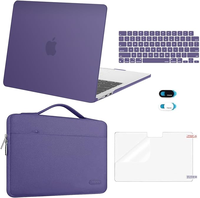 MOSISO Compatible with MacBook Air 13 inch Case 2025 2024 2023 2022 M4 A3240 M3 A3113 M2 A2681, Hard Shell&Sleeve Bag&Keyboard Skin&Webcam Cover&Screen Film for MacBook Air 13.6 inch, Imperial Purple