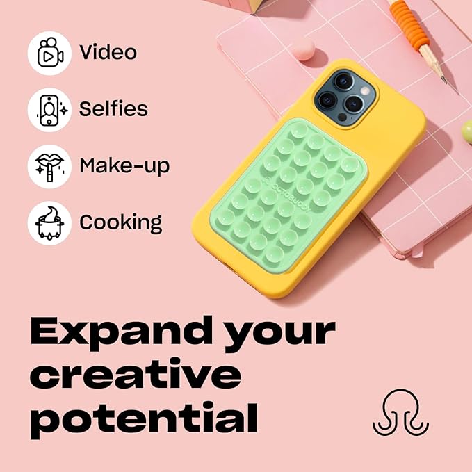 Classic MAX - Silicone Suction Phone Case Adhesive Mount - Hands-Free, Strong Grip Holder for Selfies and Videos - iPhone and Android Compatible - 2.6″ x 3.9″, Black Oyster
