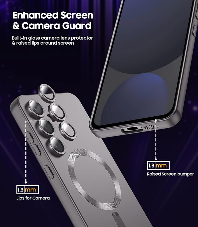 Magnetic for Samsung Galaxy S25 Plus Case [Compatible with MagSafe][Built-in Camera Lens Protector] Slim Soft Silicone Bumper Shockproof Metallic Luster Phone Case (Gray)