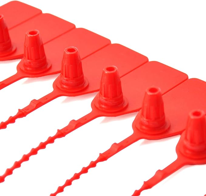 Leadseals(R) 100 Plastic Tamper Seals, Zip Ties for Fire Extinguishers Pull Tite Security Tags Numbered Disposable Self-Locking Tie 250mm Length (Red)