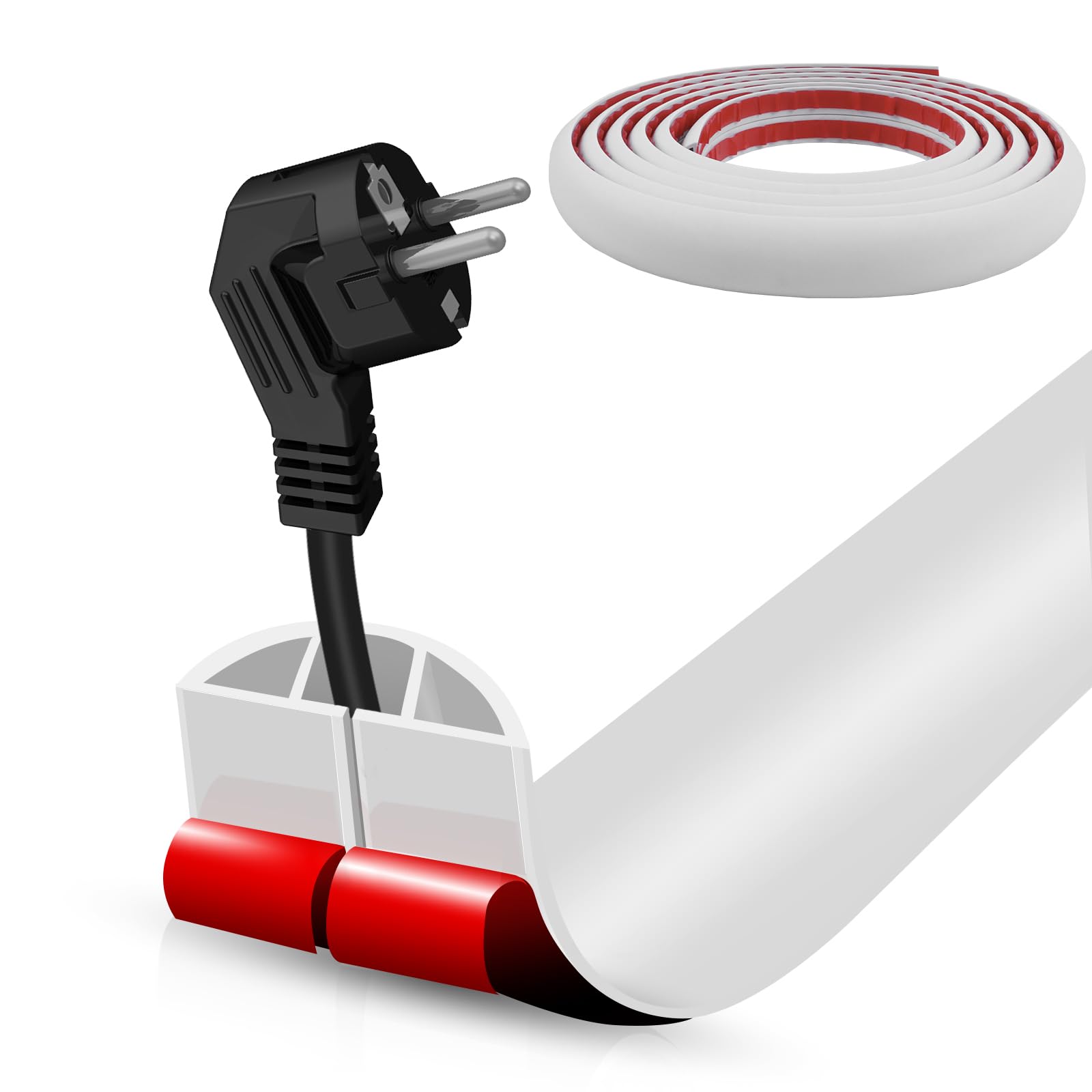 Floor Cord Cover Self Adhesive Cord Hider,20FT Cable Management, Extension Strip Protector for Wires, Prevent Cable Trips for Offices, Gyms, Exhibitions Cavity:0.39"(W) x 0.27"(H) White