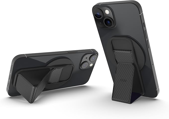 CLCKR for MagSafe Phone Grip for MagSafe Kickstand Compatible with Mag Safe Finger Loop, 3-in1 Phone Ring Holder Strap for Mag Safe iPhone 16/15/14/13/12 Series, Galaxy S25/S24/S23/S22, Pixel - Carbon