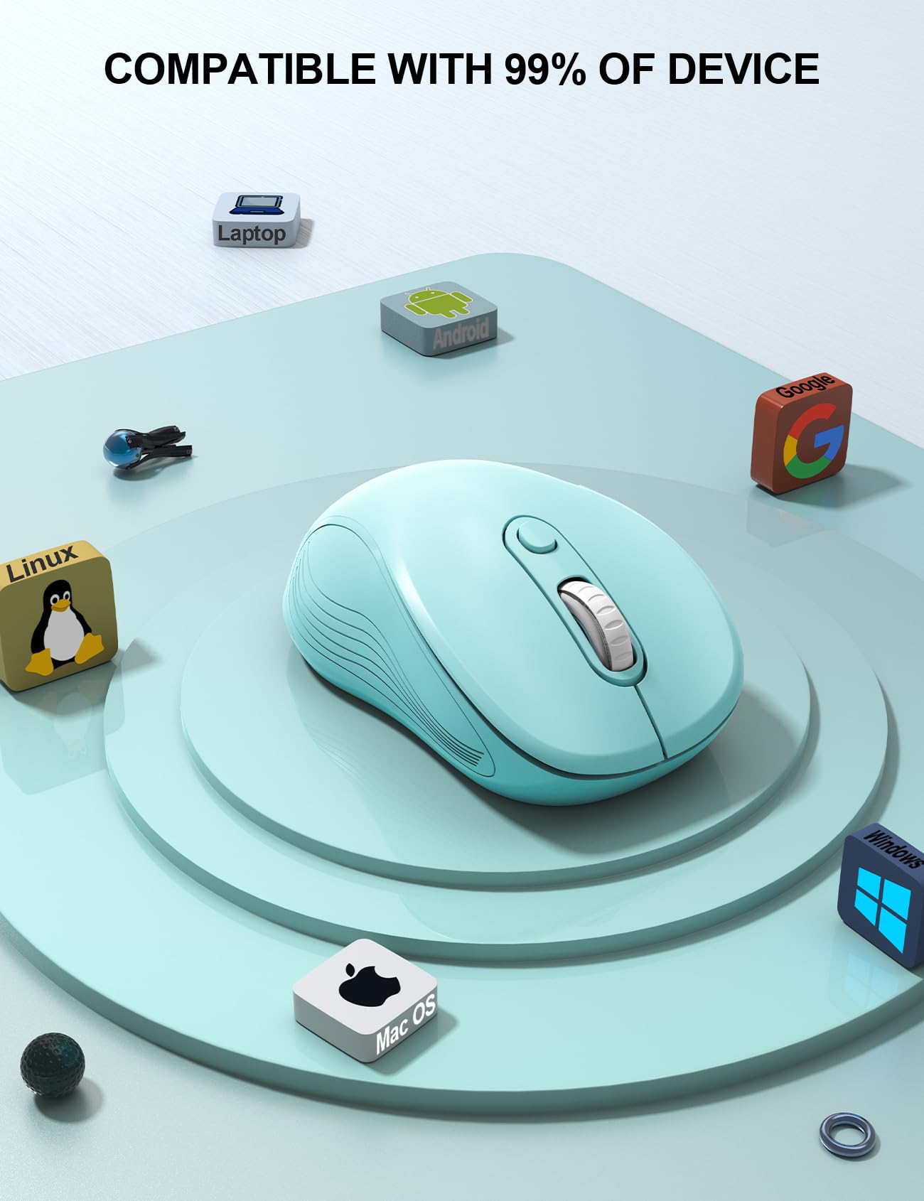 Trueque Wireless Mouse for Laptop, Ergonomic 6-Button Mouse, Mint Green