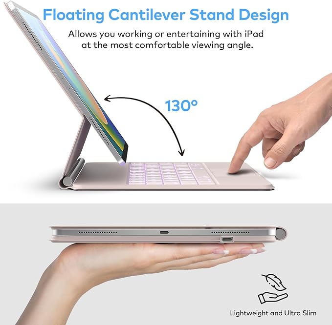 Keyboard Case for iPad Air 13 2024 and iPad Pro 12.9 inch 2022-6th / 2021-5th / 2020-4th / 2018-3rd Generation – Magnetic Keyboard Case with Multi-Touch Trackpad – Floating Cantilever Stand