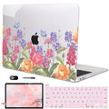 LCMOCICO for MacBook Pro 13 Inch Case 2022 2021 2020 Release A2338 M2 M1 A2251 A2289, Plastic Hard Shell Case for MacBook Pro 13.3 inch with Touch Bar & Touch ID, Pink & Purple Flowers