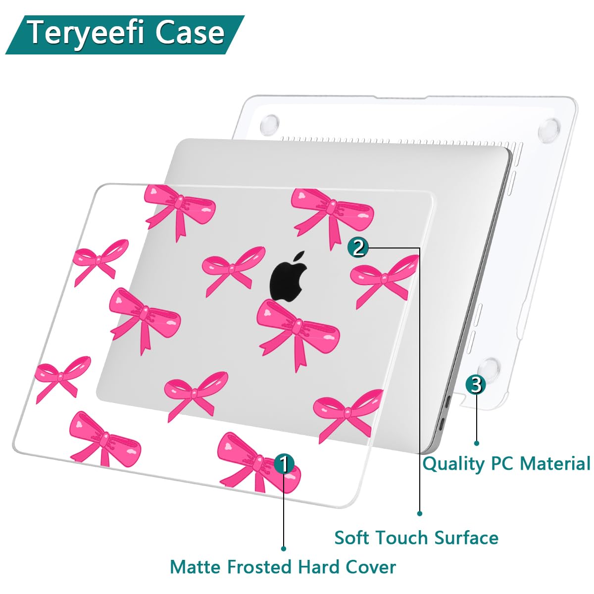 Teryeefi for MacBook Air 13 inch Case 2020 2019 2018 fits Model M1 A2337 A2179 A1932 with Retina Display with Touch ID, Plastic Hard Shell Case & Keyboard Cover & Screen Protector, Bows-A