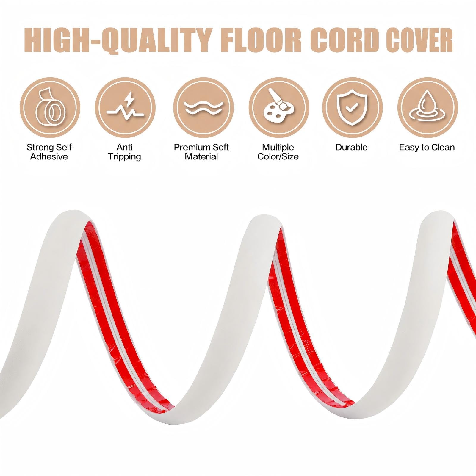 Floor Cord Cover Cable Cavity Self Adhesive Cord Hider Floor 10FT Floor Cable Management Power Cord Protector Floor Electric Cord Covers for Offices, Gym, Exhibitions (Beige, 1.18" x 20')