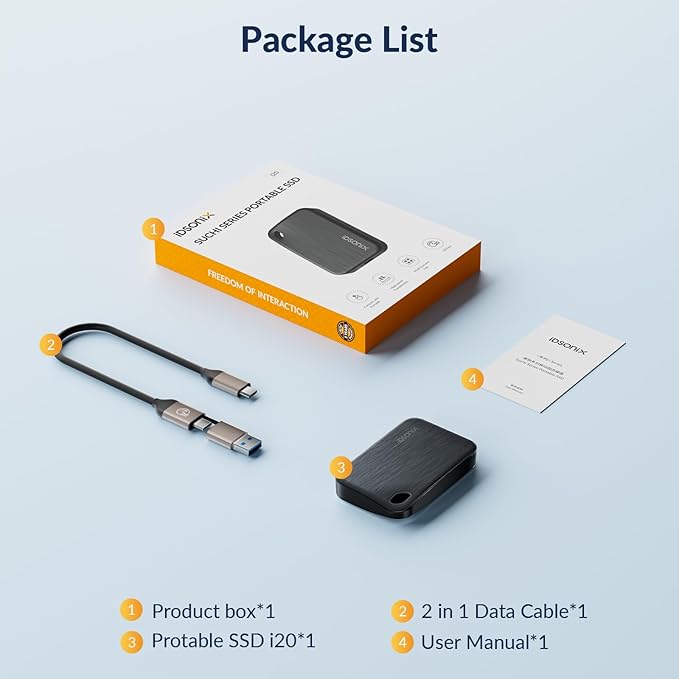 iDsonix 1TB External SSD, Portable Hard Drive USB 3.2 GEN 2x2 up to 2000MB/s, Portable SSD USB C External Solid State Drive for Xbox, PS5, PC, Laptop, Mac, Desktop, Tablet and Camera, i20