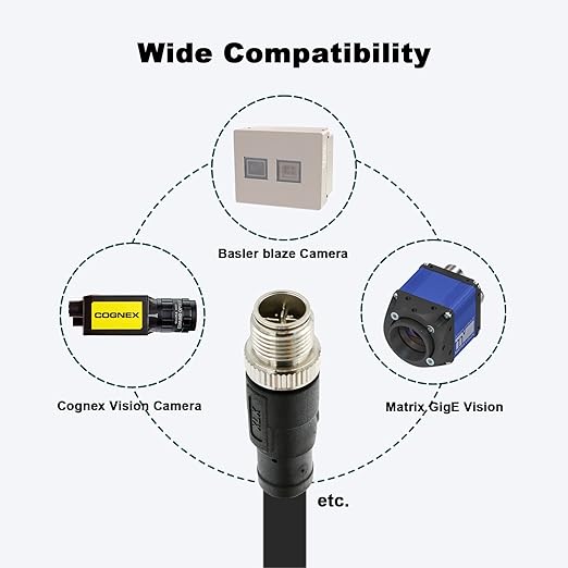 Alvin's Cables M12 8 Pin Male to RJ45 Shielded Ethernet Cable X Coded 8 Position Cat6a Cable for Cognex Industrial Camera 3.2ft/1M