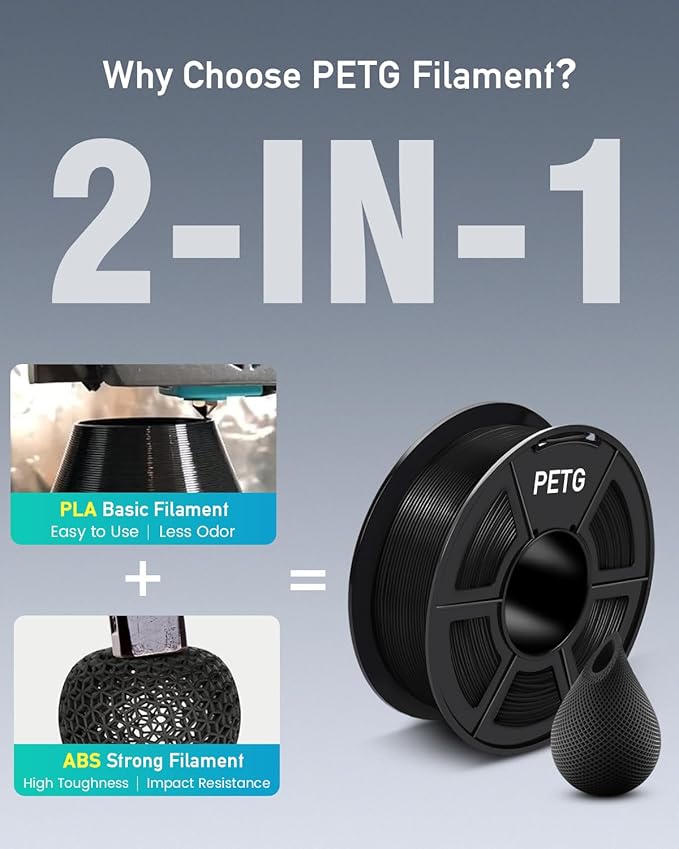SUNLU PETG Filament 1.75mm Bundle, Less Stringing and Good Layer Adhesion 3D Printer Filament, Individually Vacuum Packed, 2kg in Total, 1kg per Spool, PETG 2 Pack, Grey+Grey