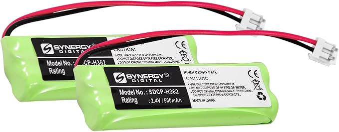 Synergy Digital Cordless Phone Batteries, Compatible with Vtech 89-1337-00-00, BT18443, BT28443 Cordless Phone Batteries (Ni-MH, 2.4V, 500 mAh), Set of 2