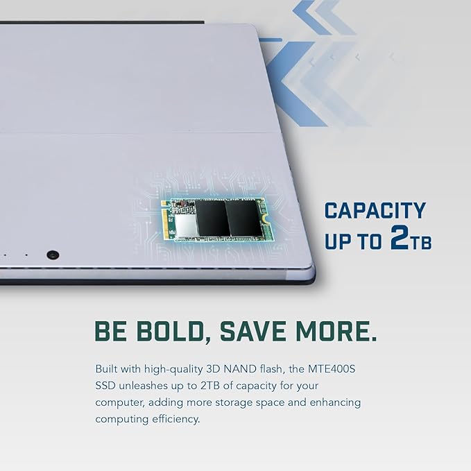 Transcend 256GB MTE400S M.2 2242 PCIe Gen3x4 SSD, Compatible with Ultra-Thin Laptops, Dram-Less Low Power, Up to 2000MB/s, TLC - TS256GMTE400S