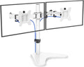 HUANUO 32 inches Dual Monitor Stand up to 17.6lbs, High-Grade Aluminum Free-Standing Dual Monitors Mount for 2 Screens. Fully Adjustable Dual Monitor Stand for Desk with Tilt, Swivel, Rotation, White