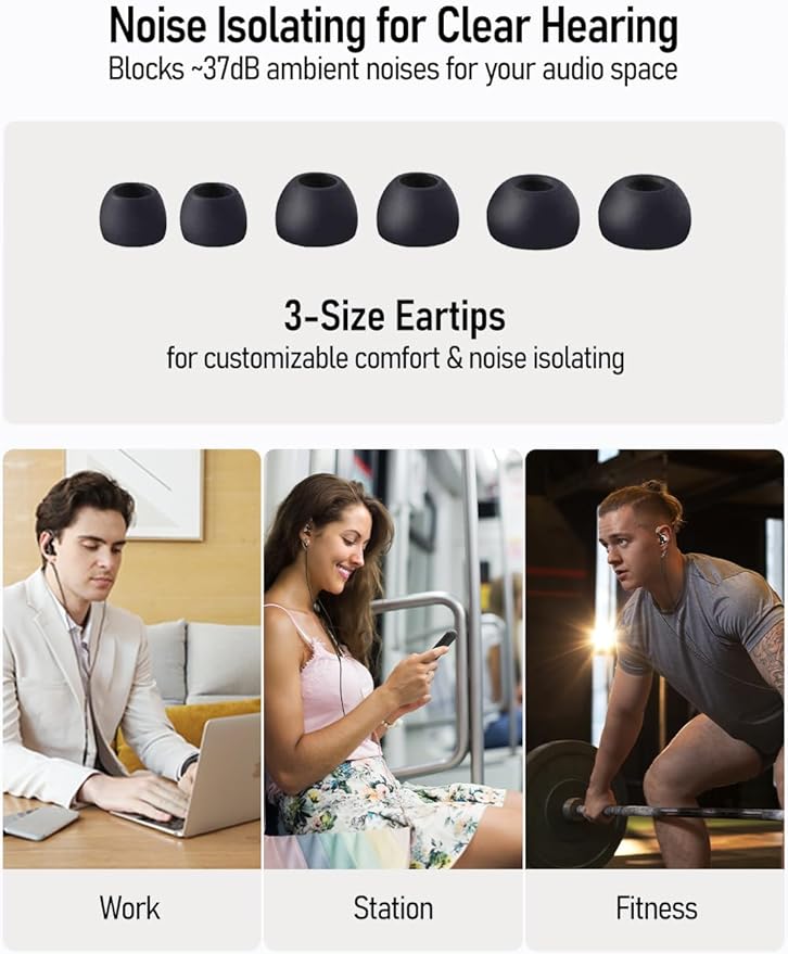 Vibes 201MC Wired Earbuds in Ear Headphones with Mic, USB C to 3.5mm Adapter & Braided Cord, Noise Isolating Bass Driven Earphones, Carry Case, Ear Buds Tips, 3.5mm Jack (Clear Brown)