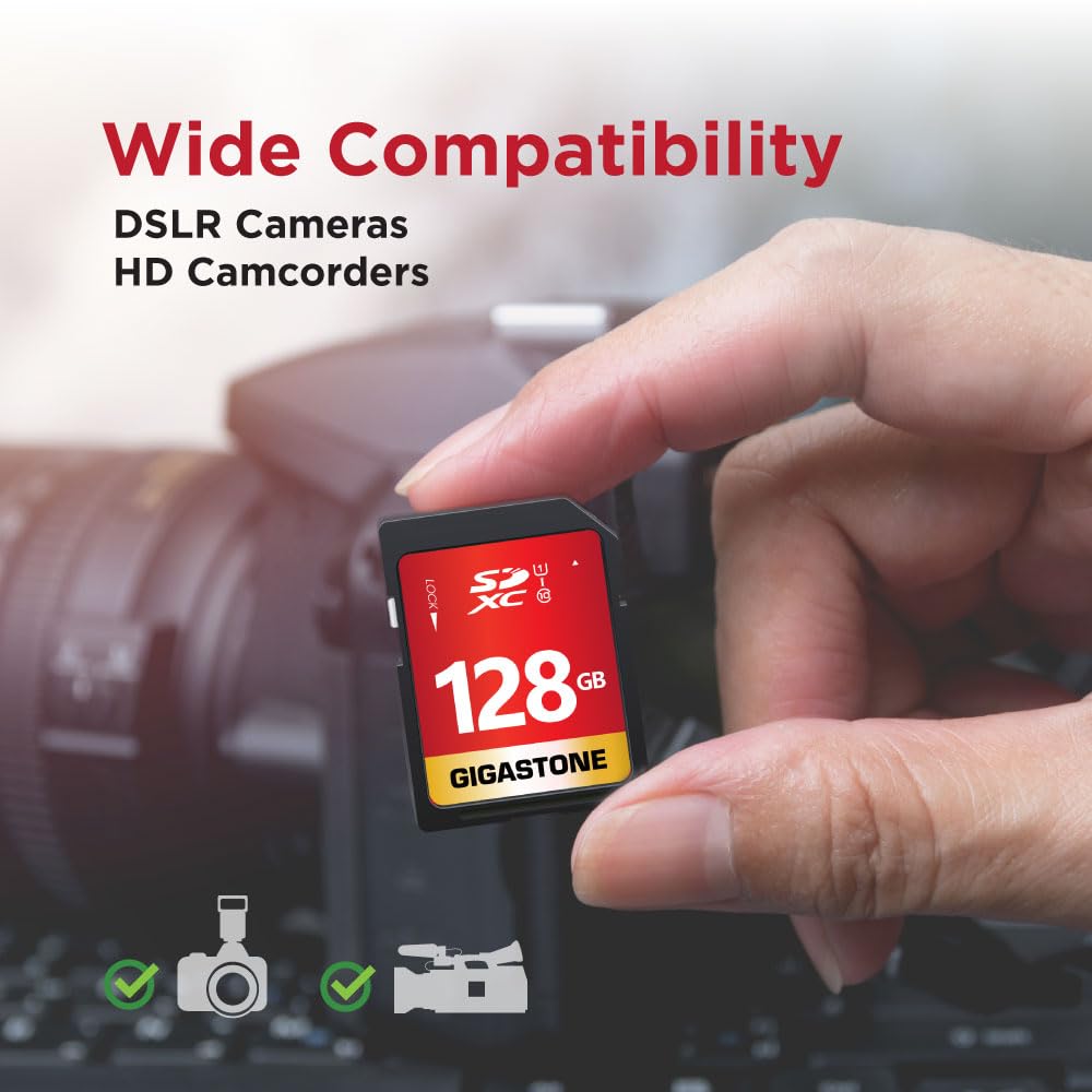 GIGASTONE 128GB SD Card 5-Pack UHS-I U1 Class 10 SDXC Memory Card Full HD Video for Digital Camera Speed up to 80MB/s, Full-Sized SD Card, with 5 mini case