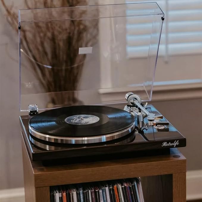 Turntable Record Player Wireless Output Vinyl Players Aluminium Platter and Tonearm Belt-Drive LP Turntables 33 45 RPM Phono Audio AT-3600L MM Cartridge RCA Line USB Digital to PC Recording Dark Brown