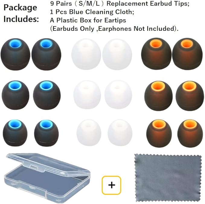 Earbuds Replacement Tips Silicone Earbud Tips Ear Gels Fit for Inner Hole from 3.8mm - 5.1mm Earphones 9 Pairs S/M/L