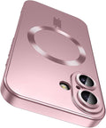 Magnetic for iPhone 16 Case [Compatible with MagSafe][Built-in Camera Lens Protector] Slim Soft Silicone Bumper Shockproof Metallic Luster Phone Case (Rose Gold)