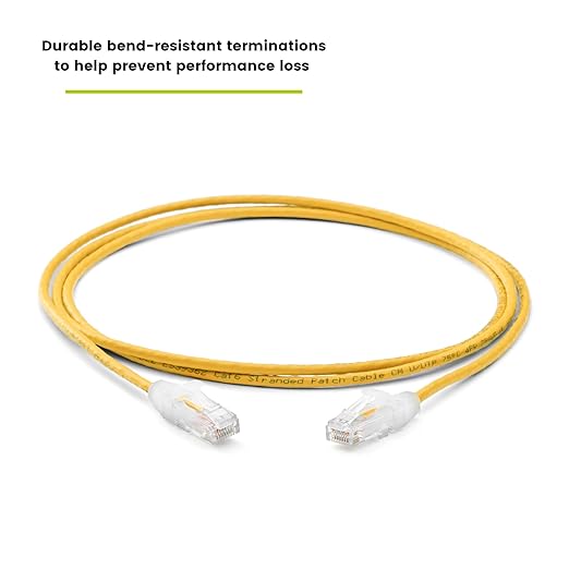 TRUECABLE Cat6 Component Rated Patch Cable, Unshielded (U/UTP), 5ft, Yellow, 28AWG Solid Copper, Snagless 10G High-Speed Ethernet Cable, PoE++ 4PPoE 100W, UL Listed, RoHS-3, 5 Pack