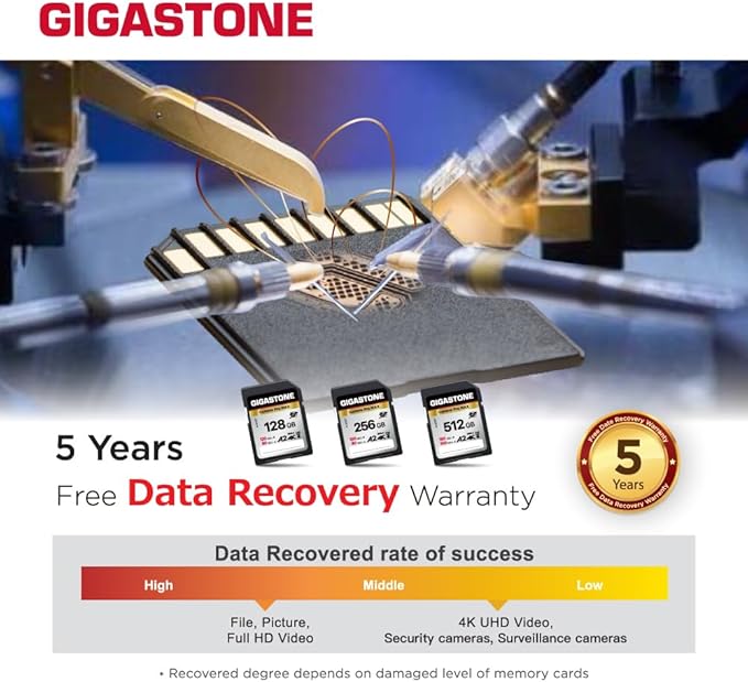 [5-Yrs Free Data Recovery] GIGASTONE 128GB SD Card, 4K Camera Pro MAX, A2 4K SDXC Memory Card High Speed 4K UHD Video Compatible with Canon Kodak Digital Camera, with 1 Mini case