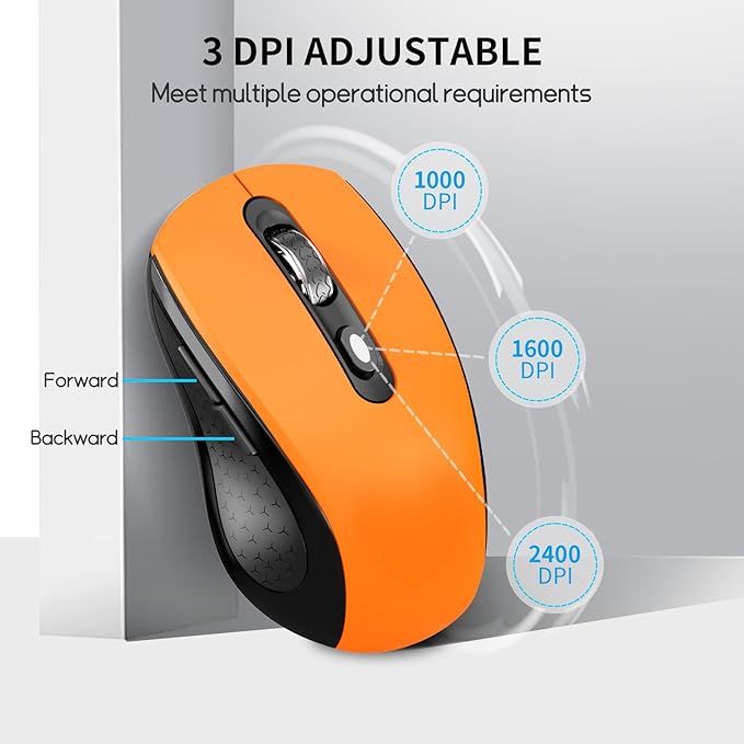 Wireless Mouse With Side Buttons Suitable for Laptops PC Chromebook Mac MacBook Silent Mouse with USB Nano Receiver 2400 DPI Anti Slip Scroll Wheel 6-Button Ergonomic Wireless Computer Mouse - Orange