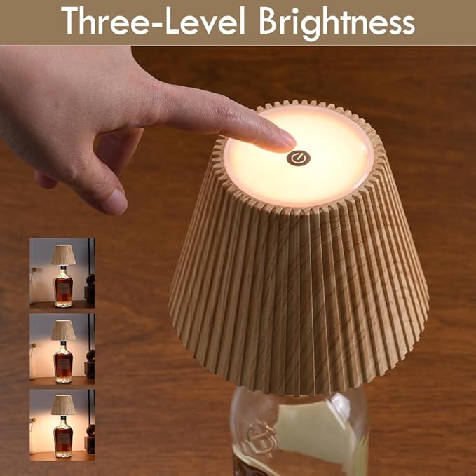 WILIT Wireless Bottle Lamp Shades for Table Lamps, 3 Level Brightness Touch Night Light, Rechargeable Cordless Lamp for Bedroom Bar&Restaurant, Table Top Decor, House Warming Gifts, Mothers Day Gifts
