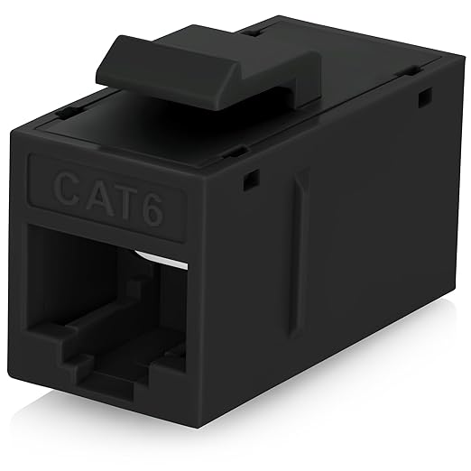 Everest Cat6 RJ45 Keystone Coupler (12-Pack) in Black - RJ45 Coupler - Cat 6 Couplers - Female to Female Cat6 Keystone Jacks - Ethernet Couplers - Ethernet Cable Extender
