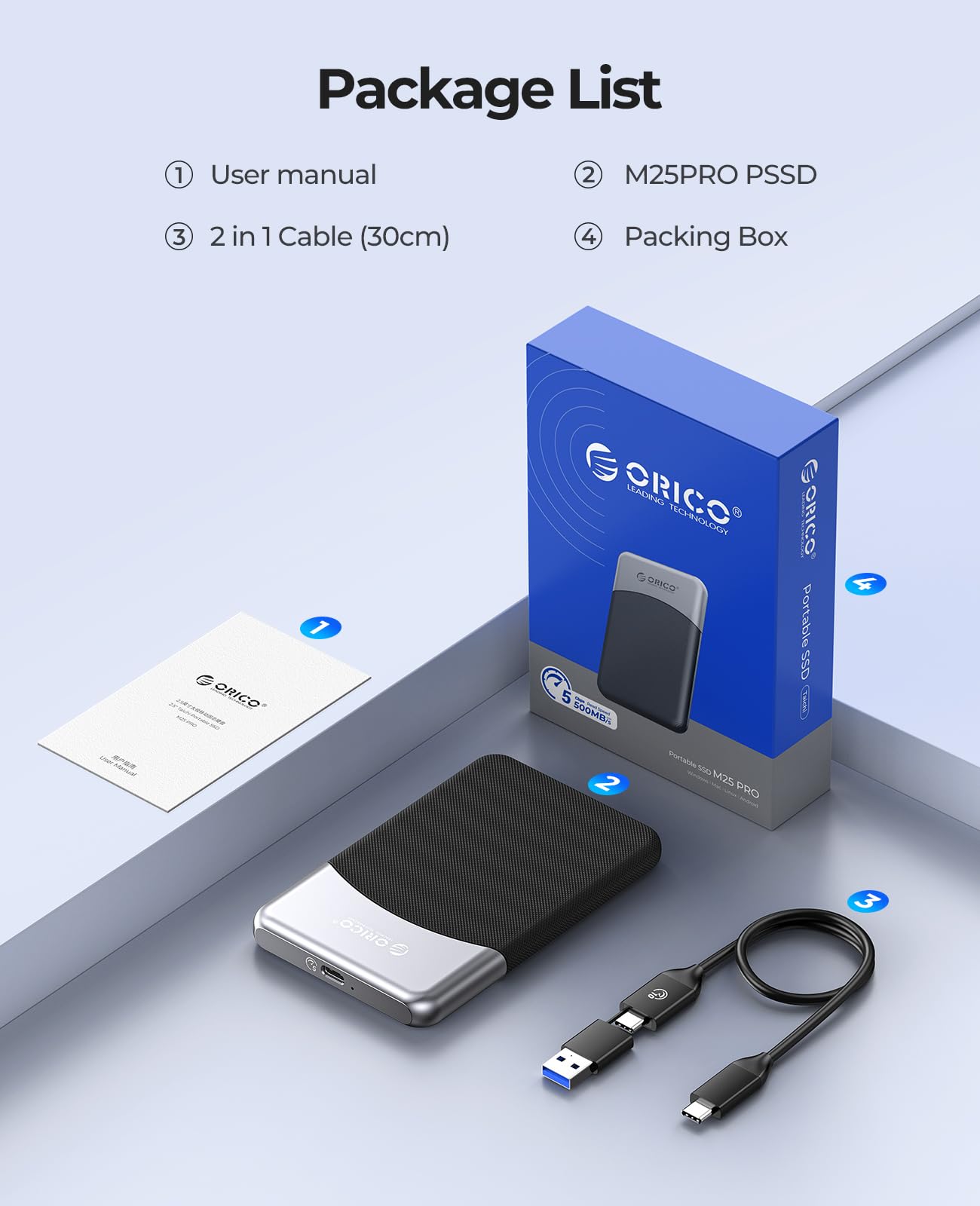 ORICO M25PRO 1TB Portable External SSD, Up to 460MB/s