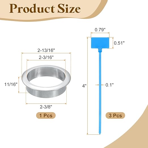 uxcell Desk Grommet, 2-3/8" (60mm) Zinc Alloy Cable Hole Cover Wire Cord Organizer with Marked Cable Ties for Home Office Desktop Wire, Silver Tone