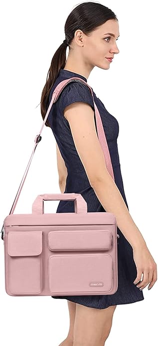 MOSISO Laptop Shoulder Bag, Computer Bag with 2 Raised&1 Flapover&1 Horizontal Pocket&Handle&Belt