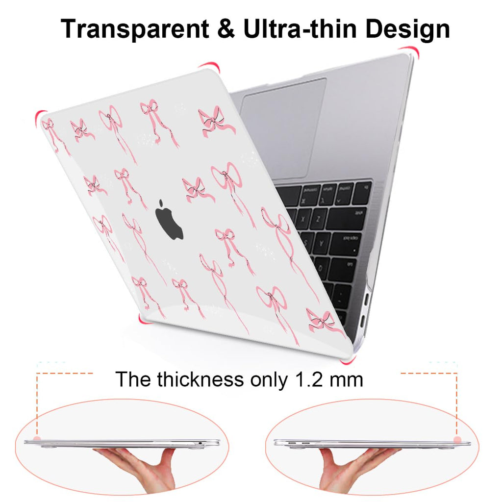 LCMOCICO Compatible with 2021 2020 2019 2018 MacBook Air 13 inch Case M1 A2337 A2179 A1932 with Touch ID, Crystal Clear Pattern Plastic Hard Shell Case for MacBook Air 13 M1 2021, Pink Bowknot