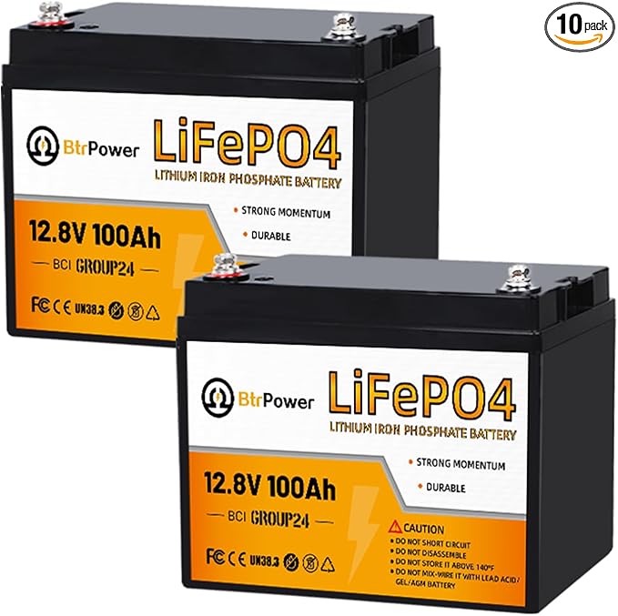 2 Pack 12V 100Ah Mini LiFePO4 Lithium Battery with Small Size and Light Weight, Built-in 100A BMS, UP to 15000 Cycles, Perfect for RV, Trolling Motor,Camping,Solar Home Off-Grid System