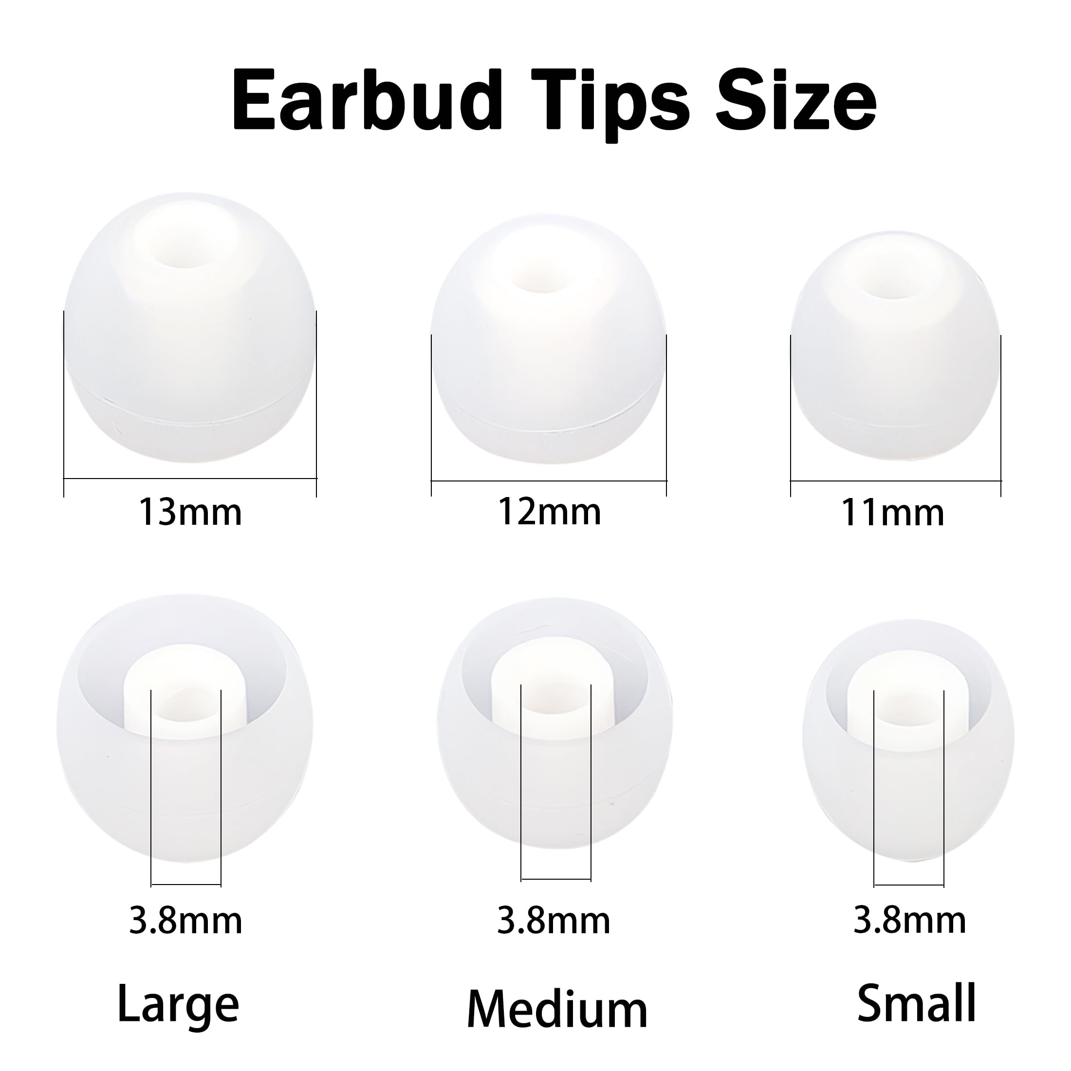 MQIMY Earbud Replacement Tips Silicone Earbud Tips Ear Bud Covers Fit Most in-Ear Earbuds(Inner Hole 3.8mm -5.1mm) Headphone Ear Tips 18 Pairs S M L