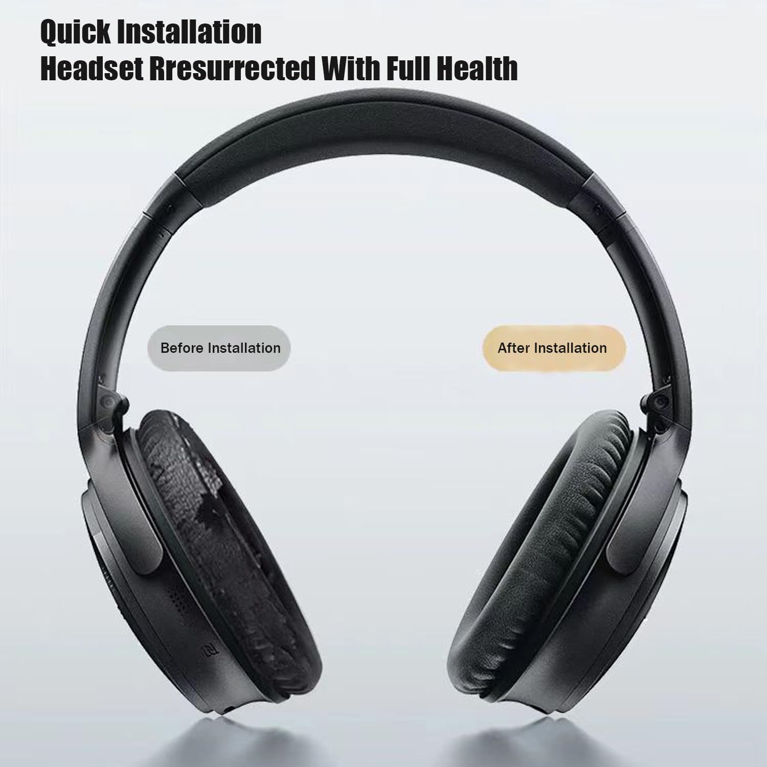 Replacement Earpads Cushions for Bose QuietComfort 35 ii/QC35/QC25/QC2/QC15/Ae2/Ae2i/Ae2w, Thickened Soundproof Sponge, Ear Pads with Softer Leather Ear Pads for Bose(Black)