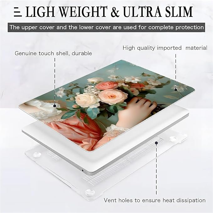 Compatible with MacBook Air 13.3 13.6 Inch Case 2022 2021 2020 2019 Plastic Hard Shell Case Cover,13.6 Air (A2681) M2 2022, A Lady with Flowers