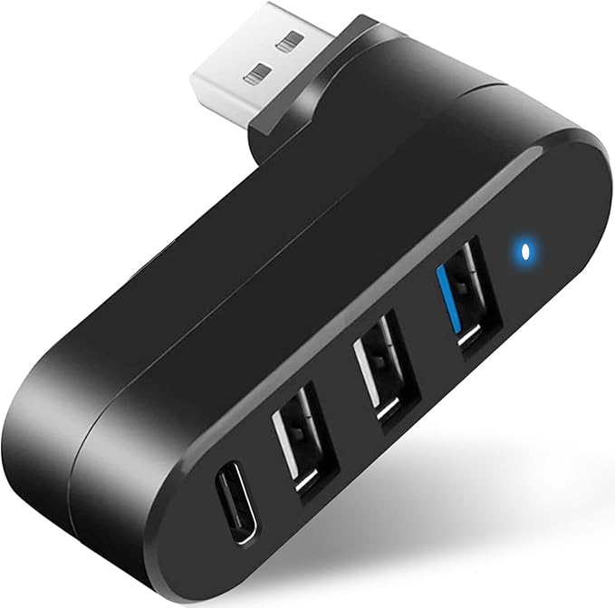 VIENON 4-Port USB 3.0 Hub [90°/180° Degree Rotatable], USB Splitter with PD-in 5W USB C Port, USB Extender for Laptop, Car, iMac, MacBook Air, MacBook Pro, and More