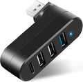 VIENON 4-Port USB 3.0 Hub [90°/180° Degree Rotatable], USB Splitter with PD-in 5W USB C Port, USB Extender for Laptop, Car, iMac, MacBook Air, MacBook Pro, and More