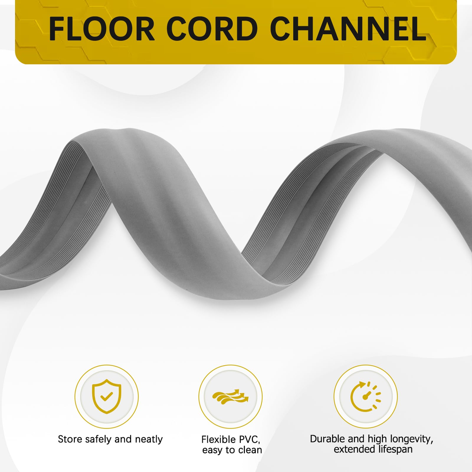 JAHOMFAI Floor Cord Cover 3.3FT Cord Covers for Wires on Floor Protect Wires & Prevent Trip Hazards, Easy to Cut for Home, Office, School, Concerts, Cavity W0.6in x H0.32in