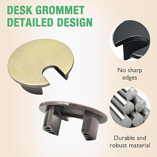 2 Pcs Desk Grommet 1-3/8" / 35 mm, Desk Cord Hole Cover, Cable Grommet Metal Zinc Alloy Materilal, Desk Hole Grommet for Home & Office Pc, Detachable Cable Cord Organizer-Brushed Silver
