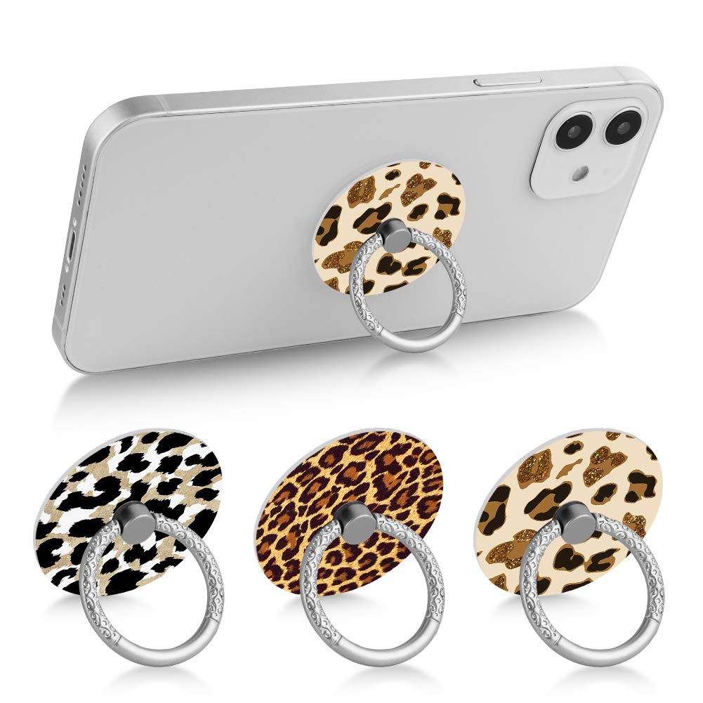Bonoma Cell Phone Ring Holder,3-Pack 360 Degree Rotating Leopards