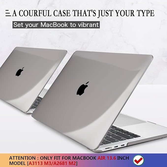 CISSOOK Compatible with MacBook Air 13.6 inch Case 2022 2024 2025 Release A2681 A3113 A3240 with Touch ID, Crystal Grey Hard Shell Case & Keyboard Cover for Mac Air 13.6 M2 M3 M4, Gray
