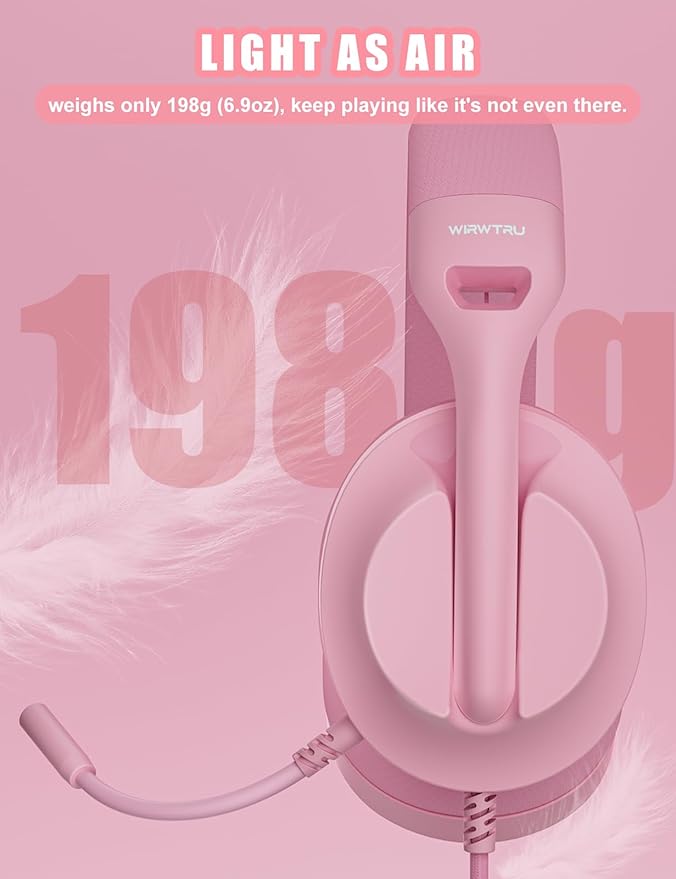 S30 Gaming Headset with Microphone,198g Lightweight Design, Wired Gaming Headphones for Xbox, Xbox Series X|S, PS5, PS4, Switch, PC, Noise Cancelling Mic, Soft Earmuffs (Pink)