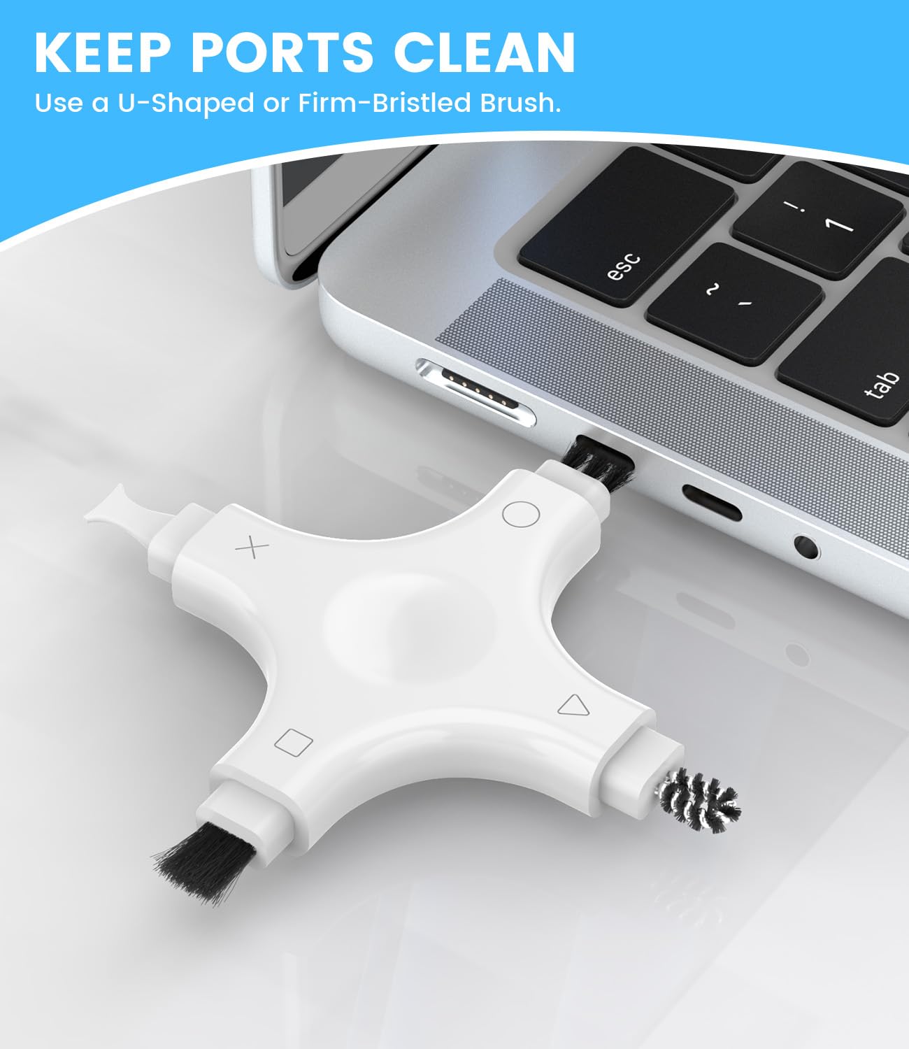 Phone Cleaning Kit, Multi-Tool Charging Port Cleaner with Soft PVC Brushes for iPhone & USB-C Devices, Speakers & Earbuds, White