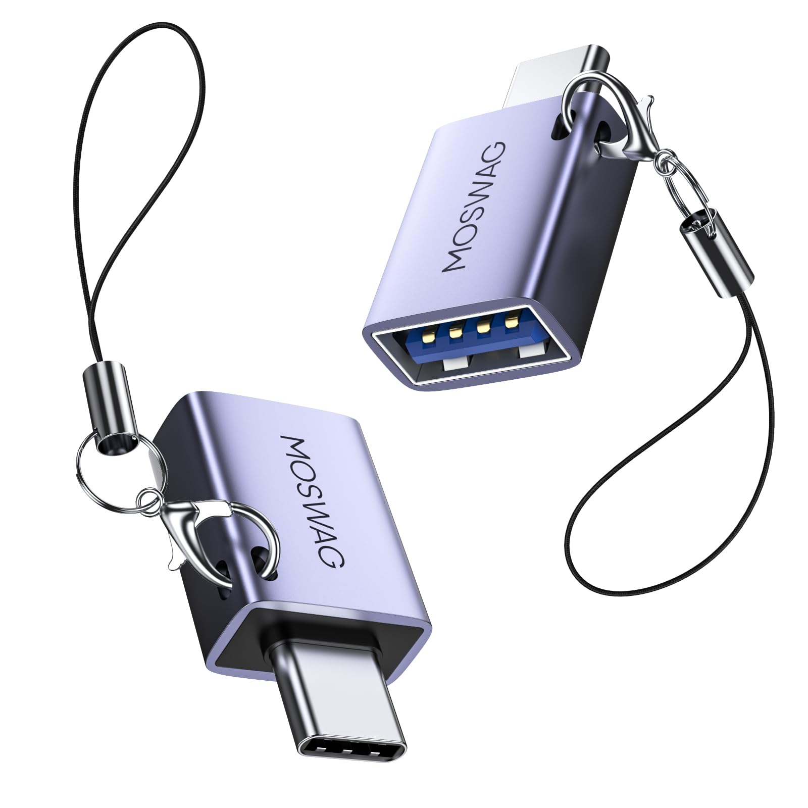 MOSWAG 2 Pack USB C to USB Female Adapter, USB 3.0 to Thunderbolt 3 OTG Adapter Compatible with iPhone 16 15 Max,MacBook Pro Air,Mac,iPad,Microsoft Surface Go,Samsung S24 S23 S22