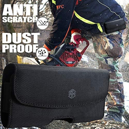 AH Heavy Duty Nylon Phone Holster for iPhone 11, 12 Pro, Carrying Pouch Holder with Belt Loopfor iPhone 8 7 SE 2020 6s 6 X Xs XR Galaxy fit Otterbox or Thick Case (Medium)