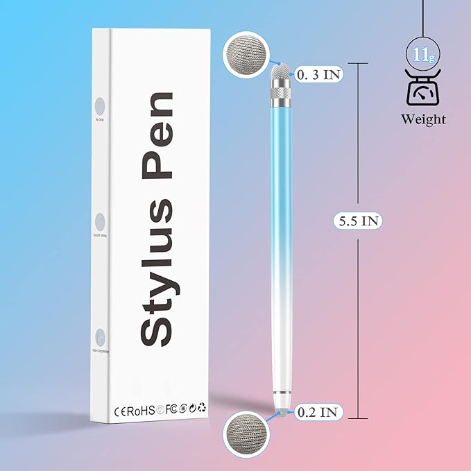 2PCS Stylus Pens for Touch Screens, Stylus Pen for iPhone/iPad/Tablet Android/Microsoft Surface, Compatible with All Touch Screens(White Pink/White Blue)