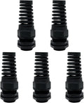 LeMotech 5Pcs NPT 1" IP68 Waterproof Cable Gland Flex Spiral Strain Relief Black Nylon Joint with Gaskets for 18-25mm Wire Thread