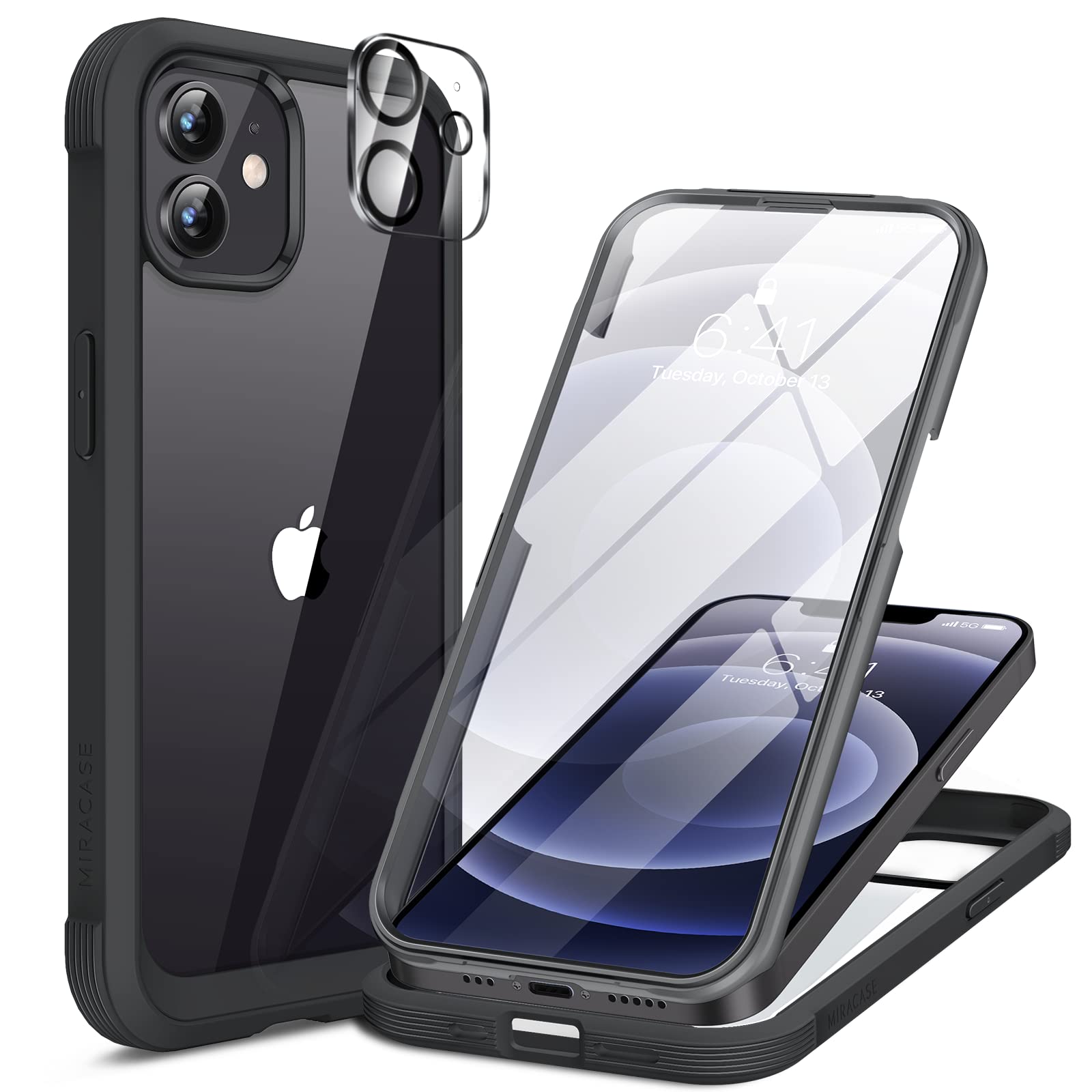 Miracase for iPhone 13 Case 6.1'',Full-Body Magnetic Clear Bumper Case with Built-in 9H Tempered Glass Screen Protector,Military Drop Protection Outdoor Phone Case — iPhone 12/12Pro