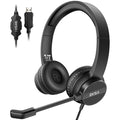 USB Headset with Microphone for PC Laptop, Wired Computer Headset Environmental Noise Canceling Headphones with Mic Mute & Volume Control, On Ear Lightweight Comfort for Work, Office/Call Center/Skype